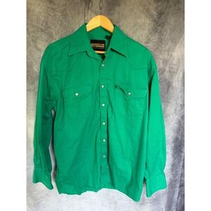 Drysdales Mens Western Pearl Snap Shirt Green Long Sleeve Cotton Twill Large